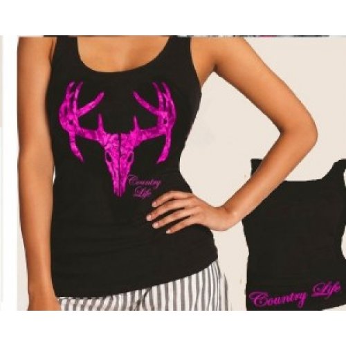 Girlie Skull Fitted Tank - Black/Pink