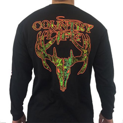 Camo Skull Long Sleeve - Black/Orange
