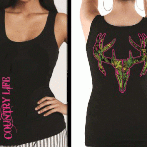 Camo Skull Fitted Tank - Black/Pink